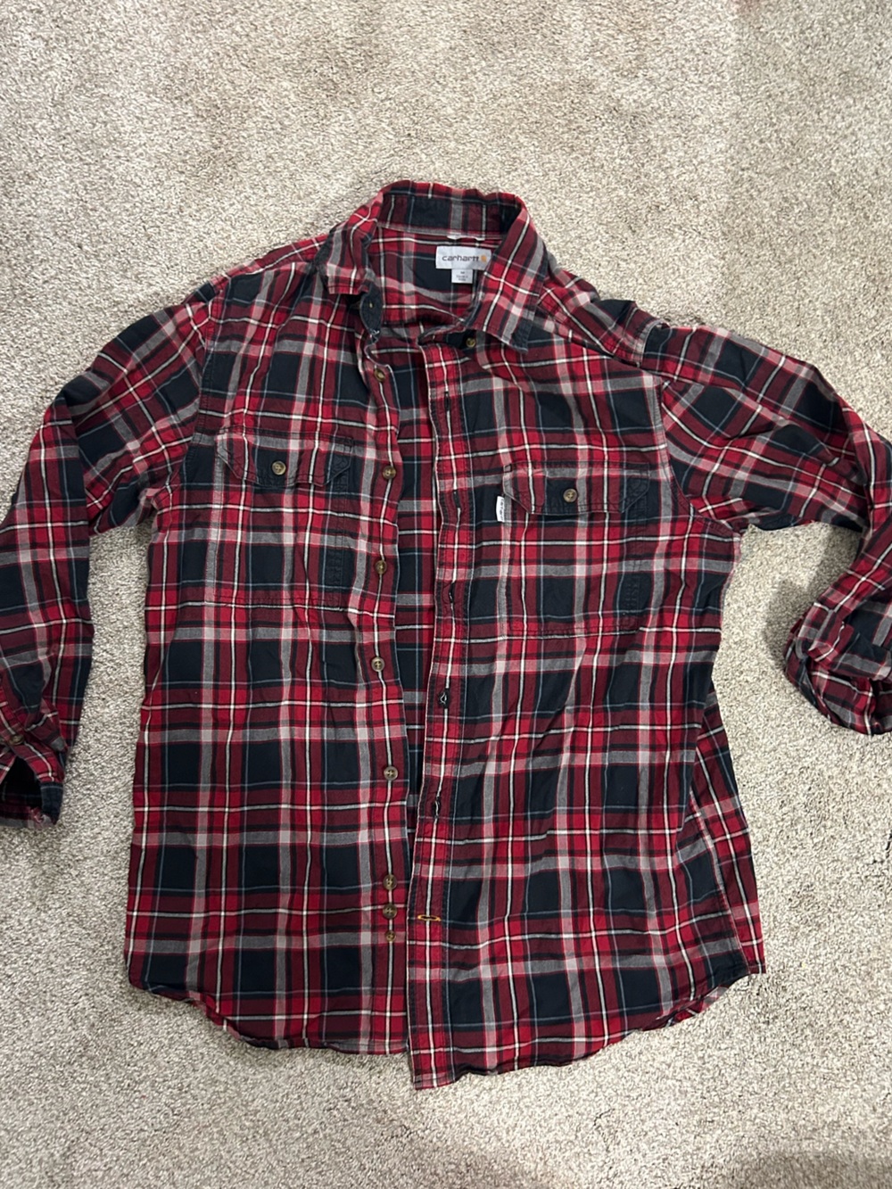 Carhartt Red and Black Plaid Button-Down Shirt